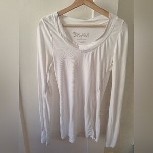 White Long Sleeve Scoop Neck Top – SPLASH Size Small Soft Stretch Cotton